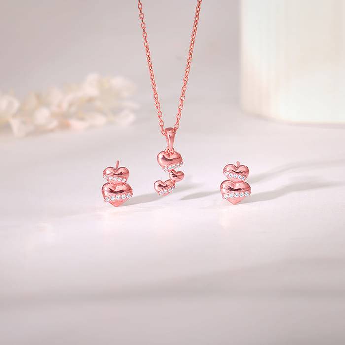 Giva 925 Silver Rose Gold Cherished Sparkle Set : ER02956PD02672