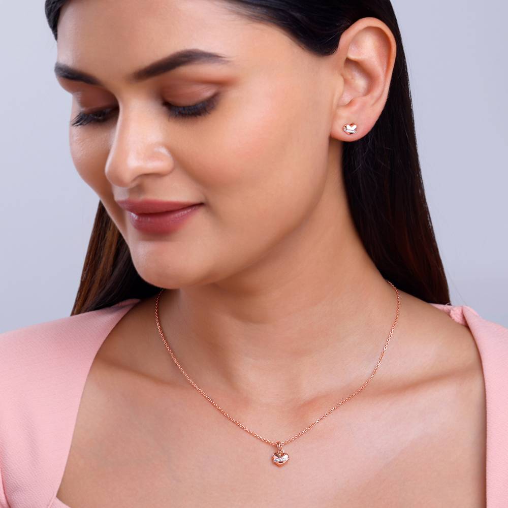 925 Silver Rose Gold Locket Love Set : ER02991PD02746
