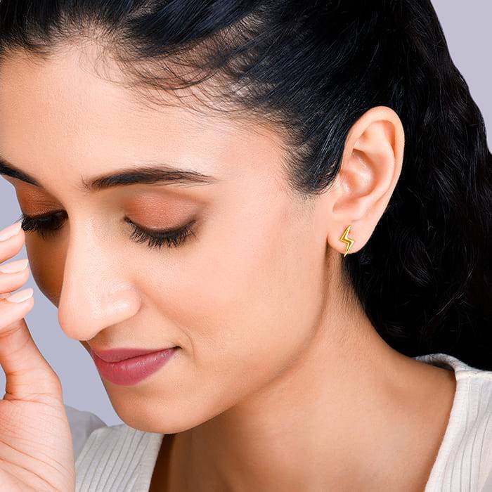 Golden Lightning Bolt Stud Earrings : ER0299