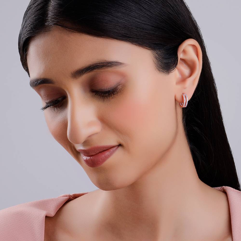 925 Silver Rose Gold Flaunted Hoop Earrings : ER03063