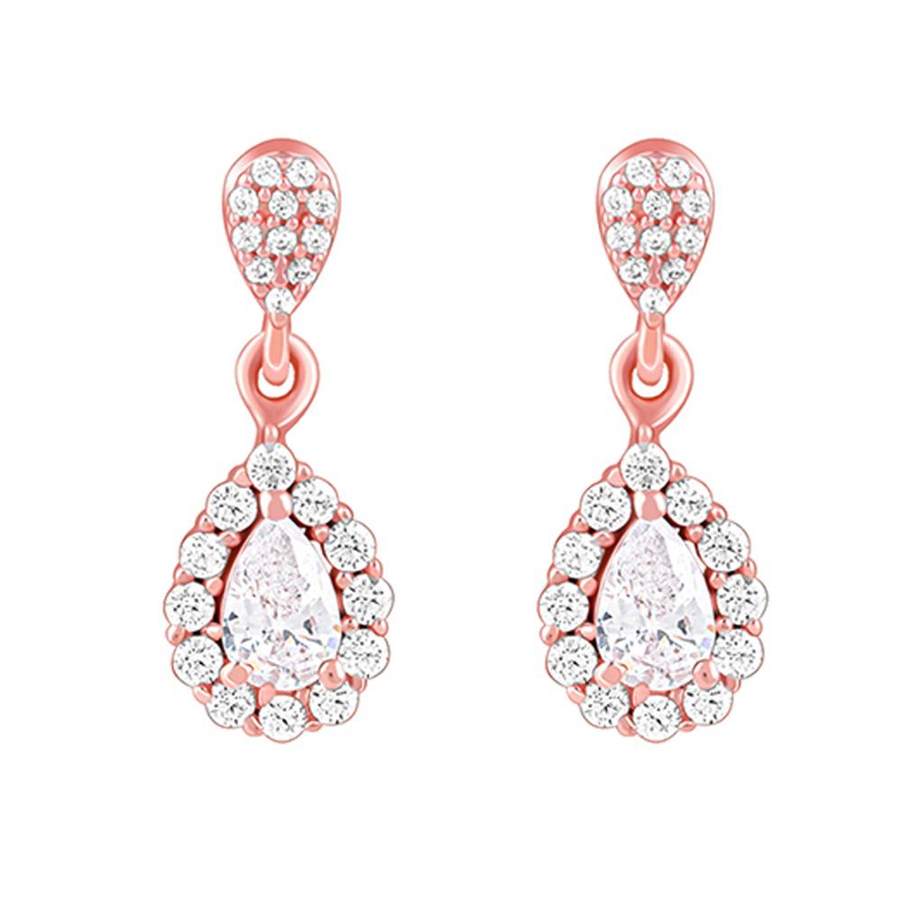 925 Silver Rose Gold Glittering Teardrop Earrings : ER03064