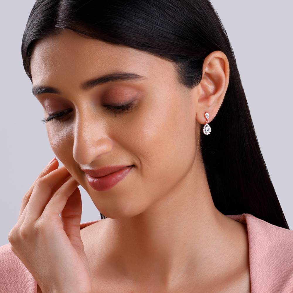 925 Silver Rose Gold Glittering Teardrop Earrings : ER03064