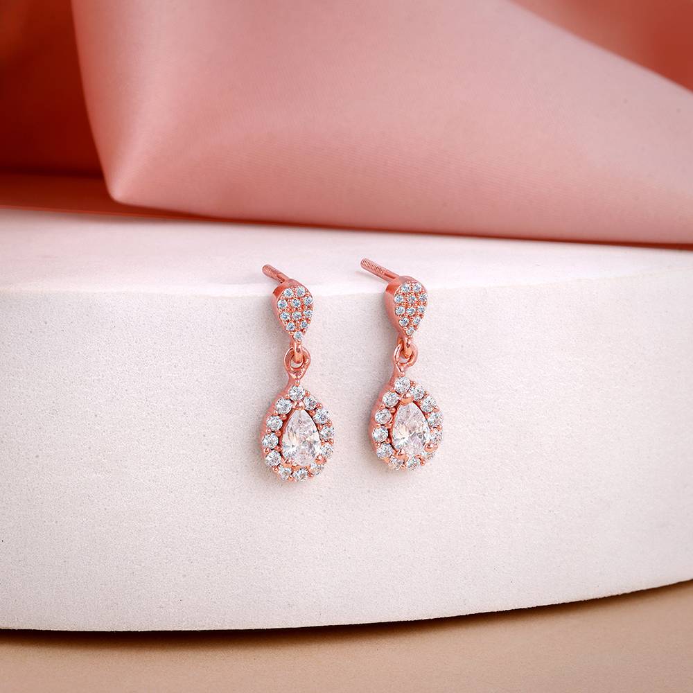 925 Silver Rose Gold Glittering Teardrop Earrings : ER03064