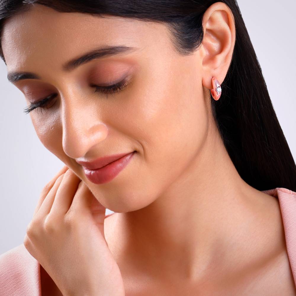 925 Silver Rose Gold Blush Affair J Stud Earrings : ER03077