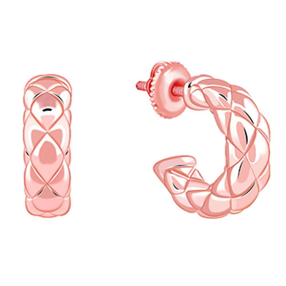 925 Silver Rose Gold Chequred J Stud Earrings : ER03078