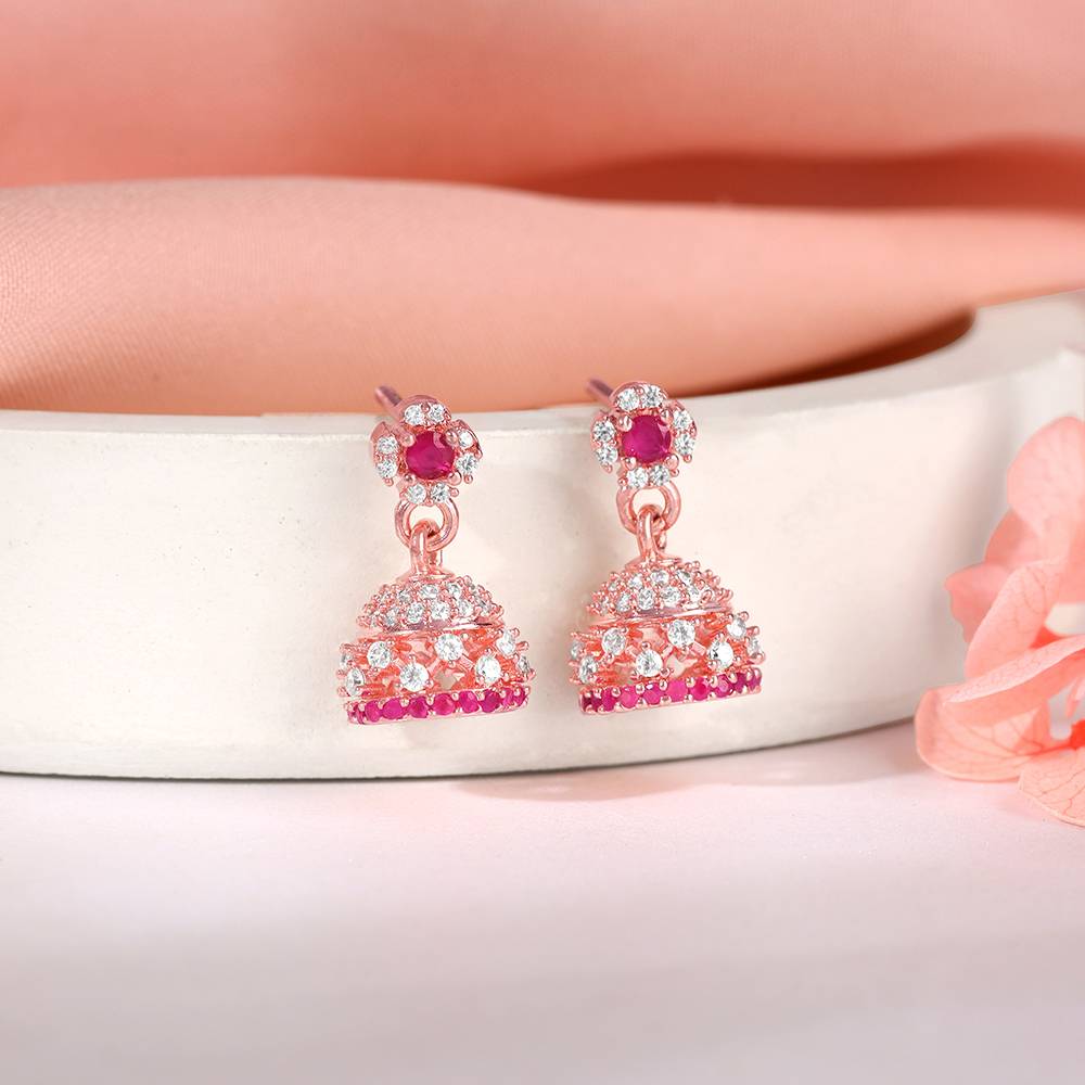 925 Silver Rose Gold Kamla Jhumki : ER03087