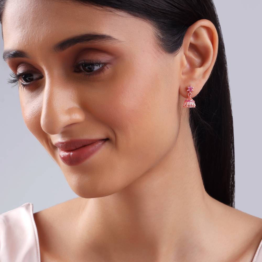 925 Silver Rose Gold Sumitra Jhumki : ER03092
