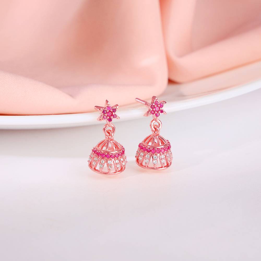 925 Silver Rose Gold Sumitra Jhumki : ER03092
