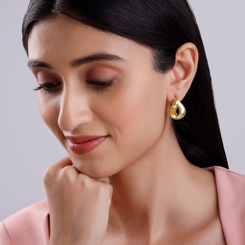 925 Silver Golden Twisted Loop Earrings : ER03139