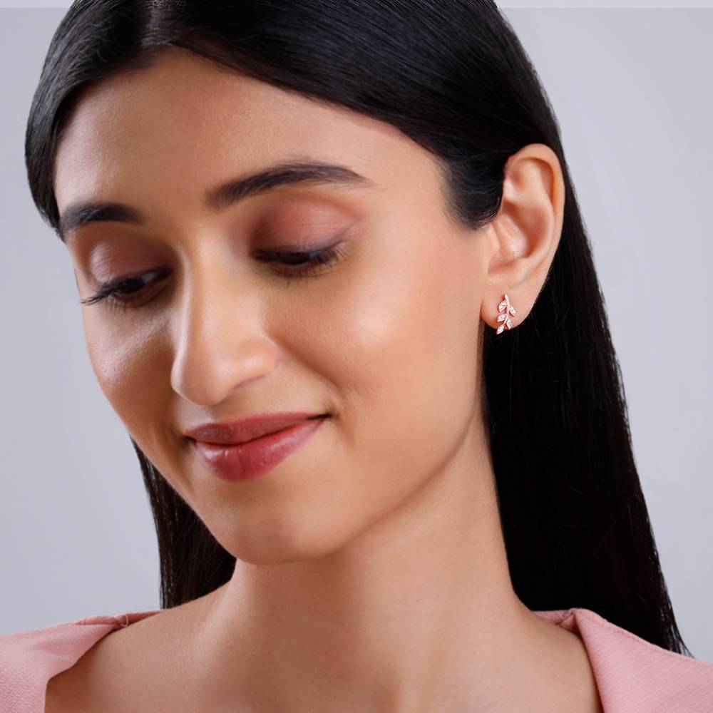 925 Silver Rose Gold Leafy Breeze Earrings : ER03152
