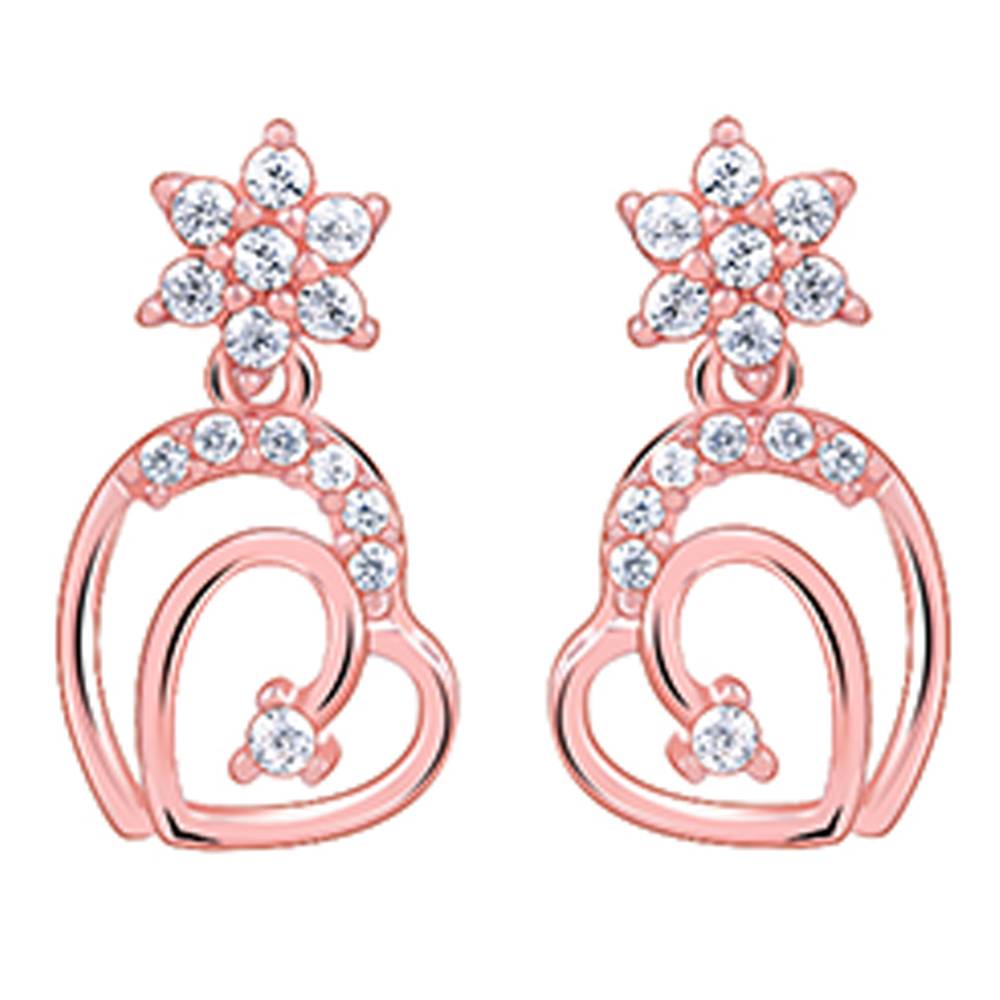 925 Silver Rose Gold Hearty Sparkles Earrings : ER03154