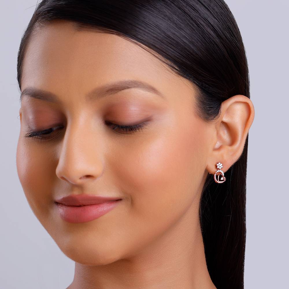 925 Silver Rose Gold Hearty Sparkles Earrings : ER03154