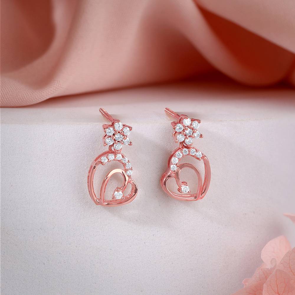 925 Silver Rose Gold Hearty Sparkles Earrings : ER03154
