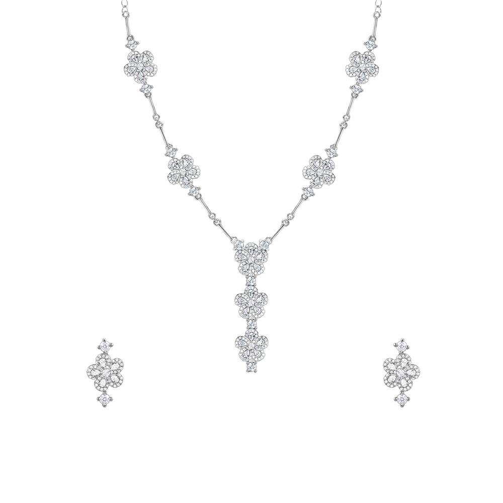 925 Silver Floral Flush Set : ER03160PD02904