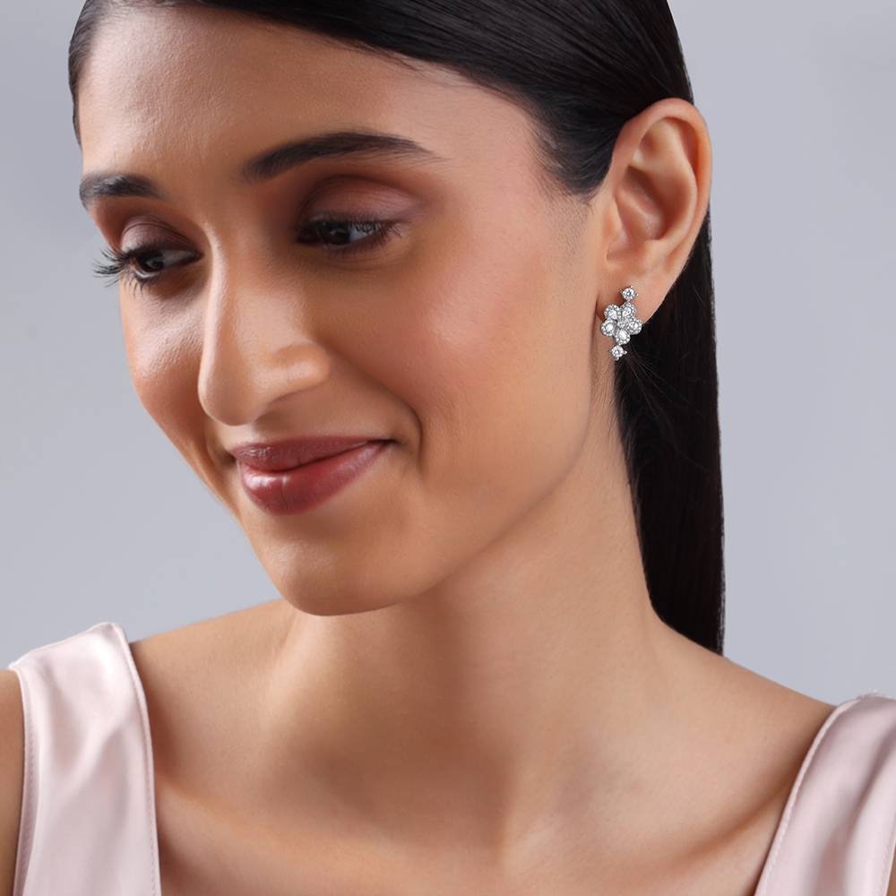 925 Silver Floral Flush Earrings : ER03160