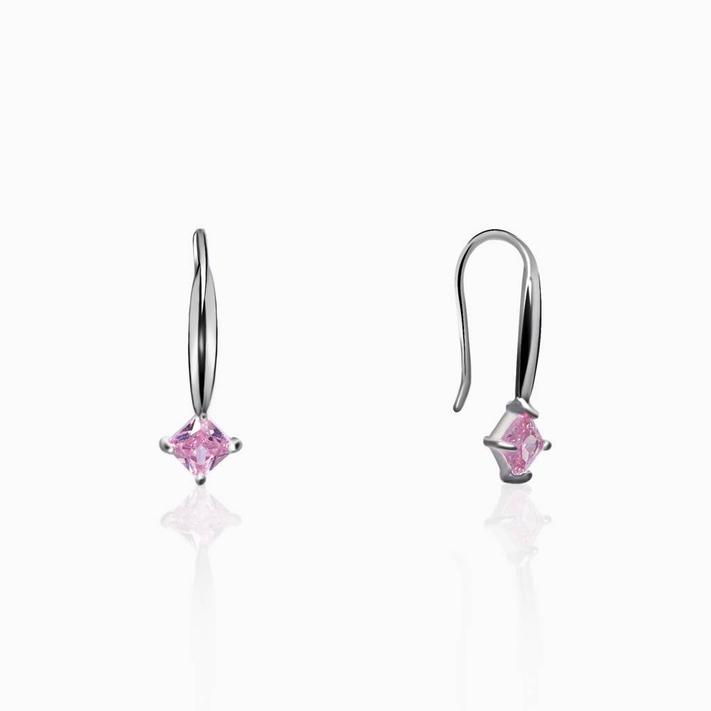 Silver Baby Pink Square Earrings : ER0340
