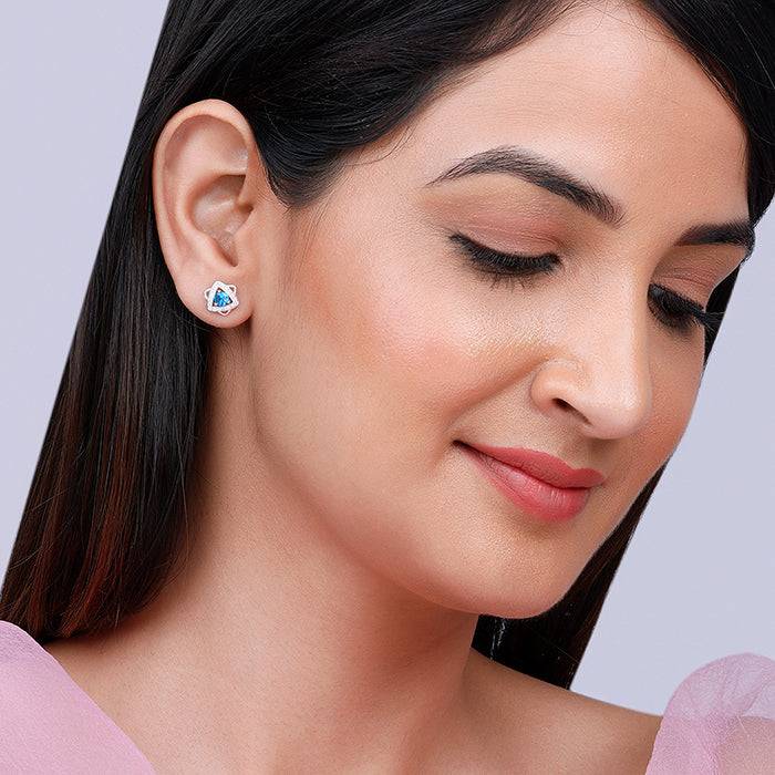 Silver Aqua Blue Star Earrings : ER0345