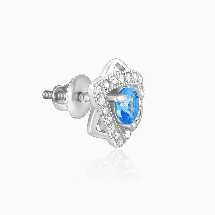 Silver Aqua Blue Star Earrings : ER0345