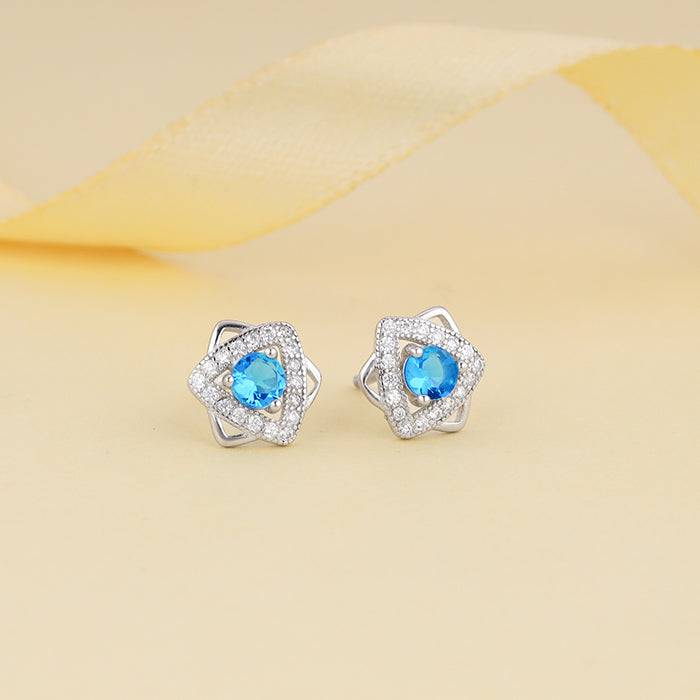 Silver Aqua Blue Star Earrings : ER0345