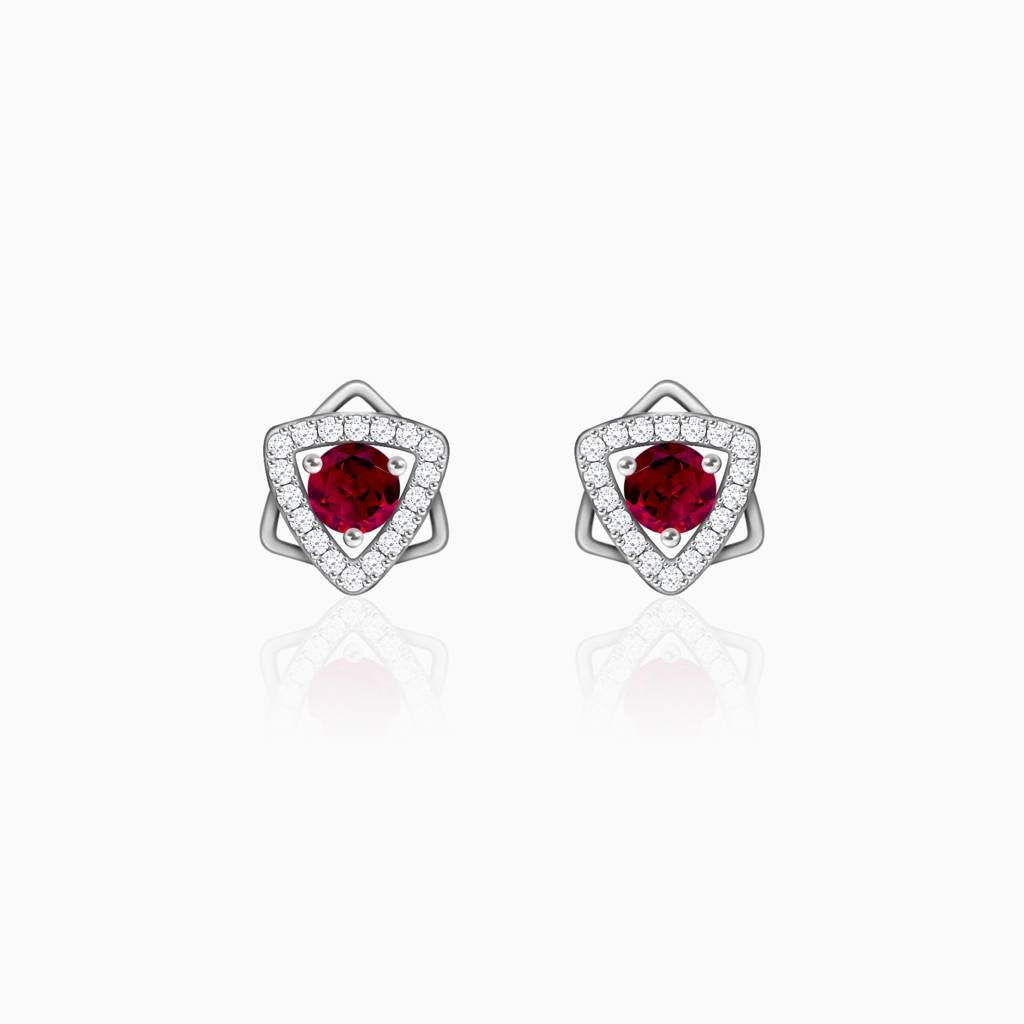 Silver Ruby Red Star Earrings : ER0346
