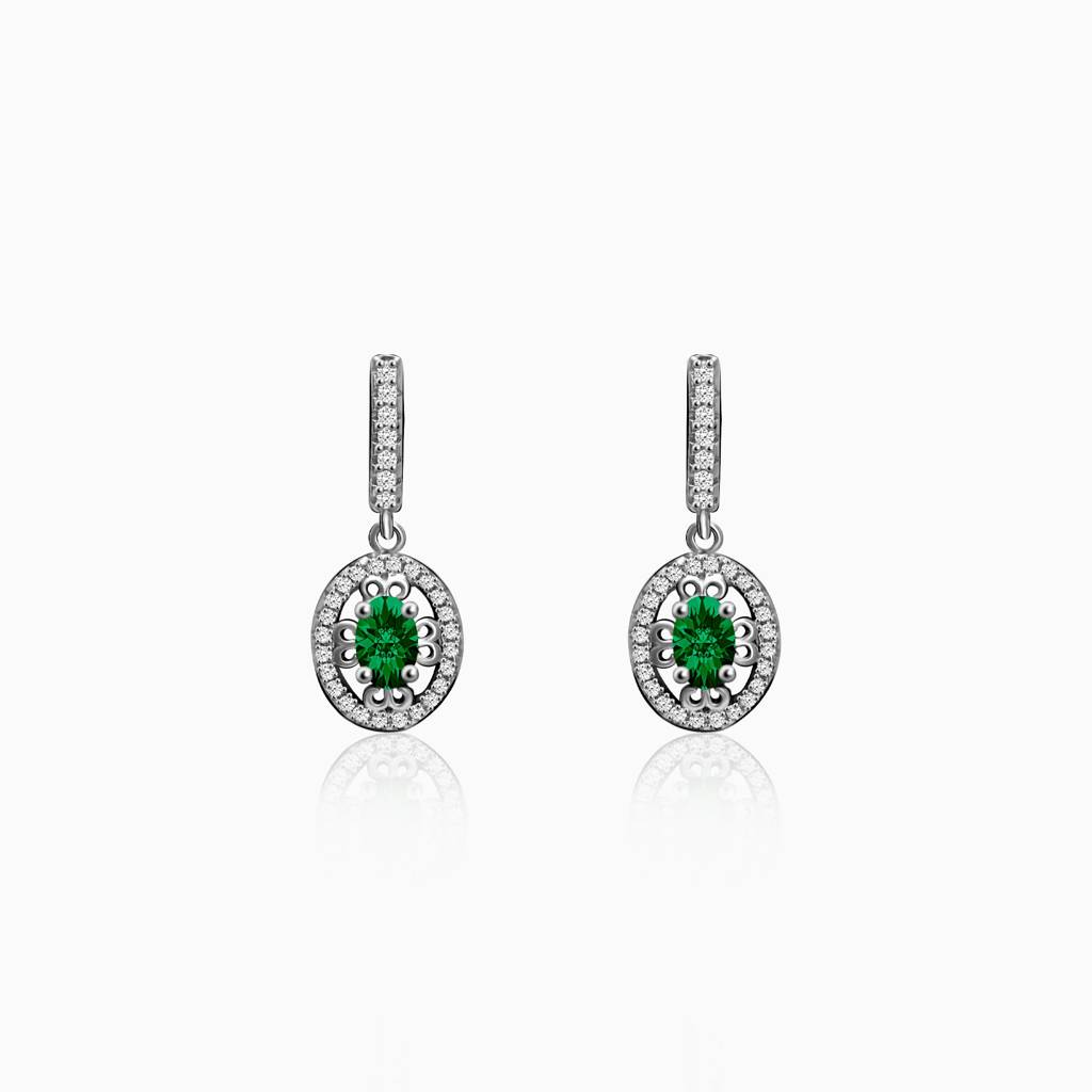 Silver Forest Green Drop Earrings : ER0355