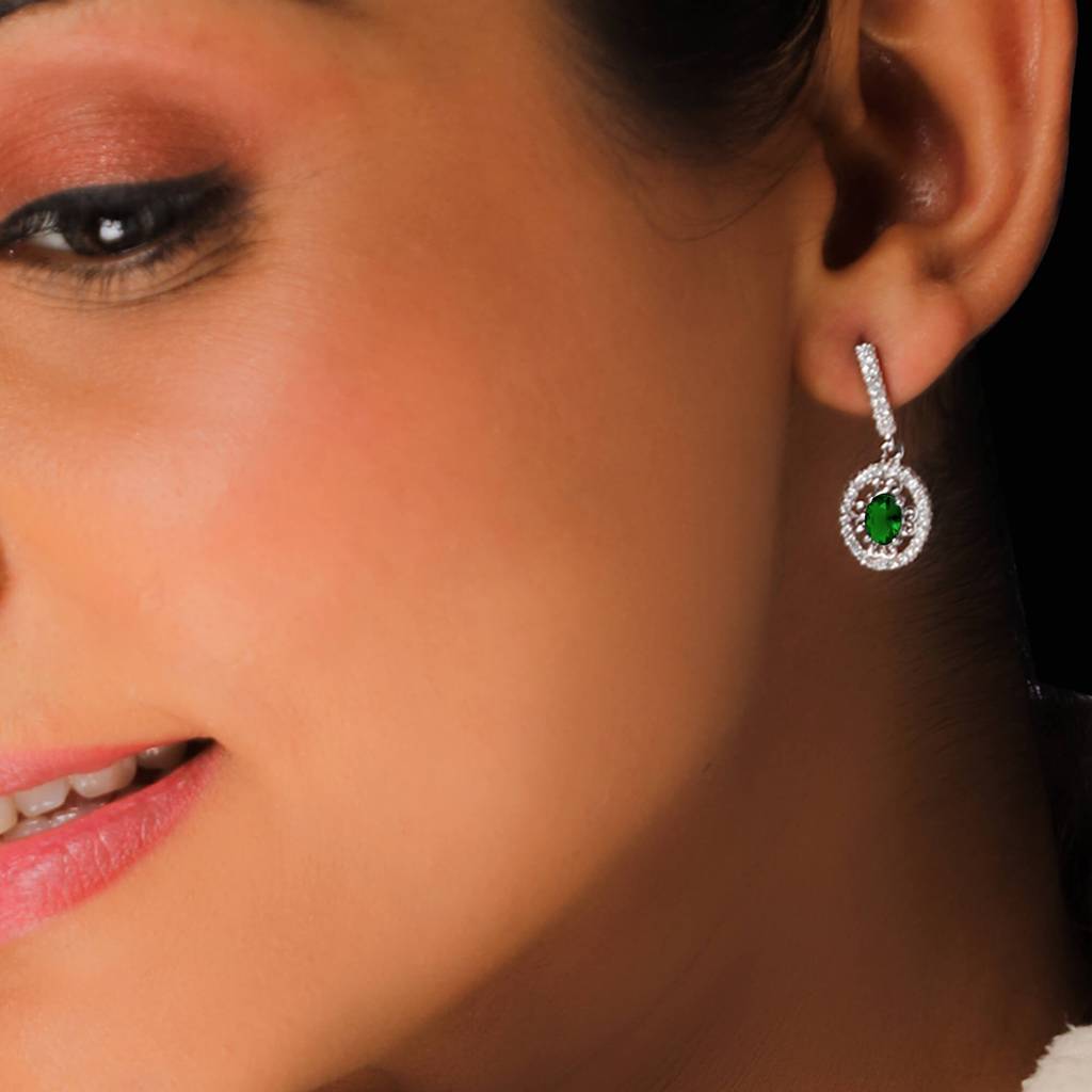 Silver Forest Green Drop Earrings : ER0355