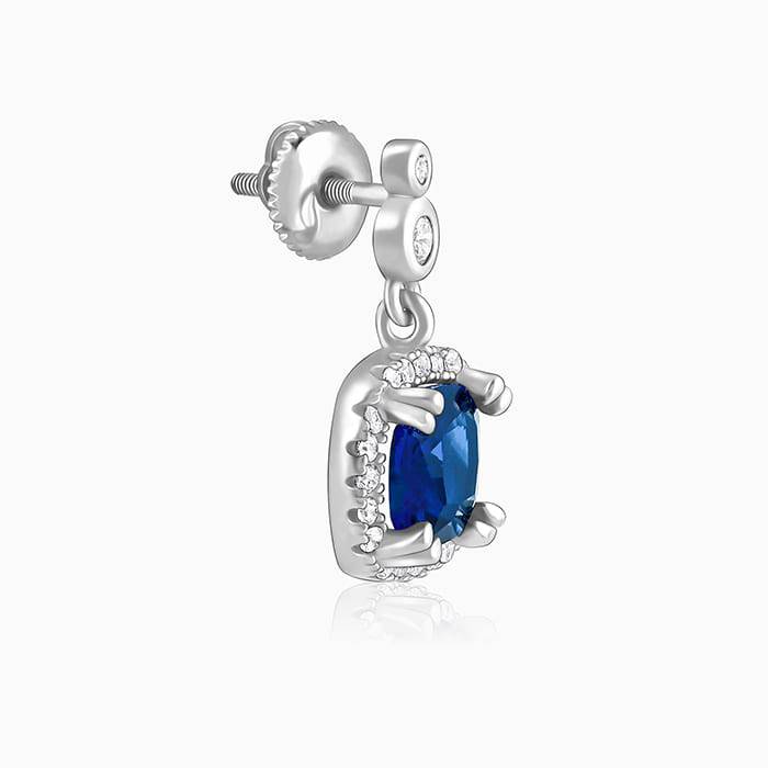 Silver Sapphire Blue Halo Earrings : ER0358