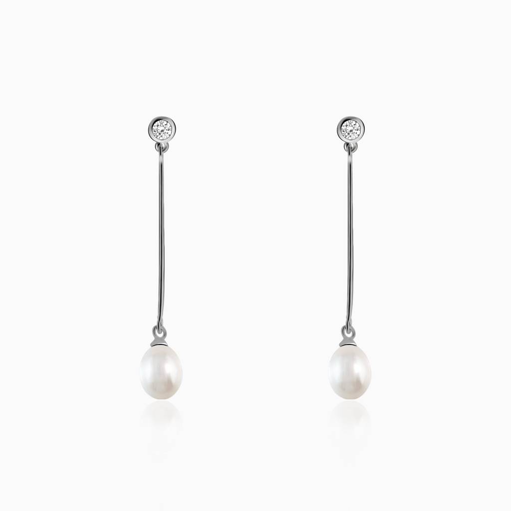 Silver Minimal Pearl Dangle Earrings : ER0375