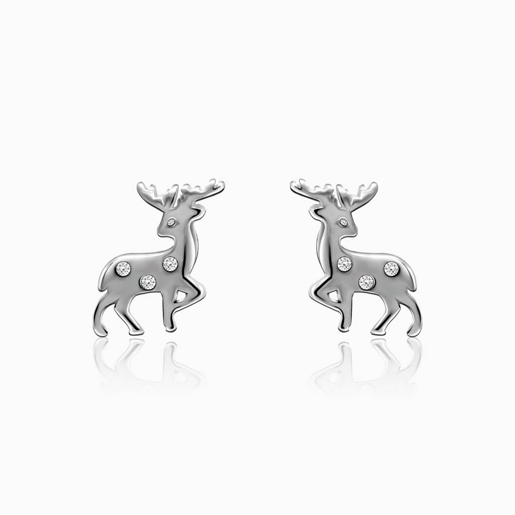 Silver Zircon Deer Stud Earrings : ER0411