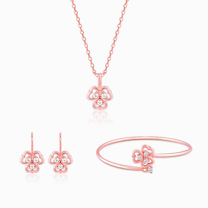 Giva 925 Silver Rose Gold Three Leaf Clover Elegant Set| Gifts For Women And Girls | With  : ER0441PD02282BR0919