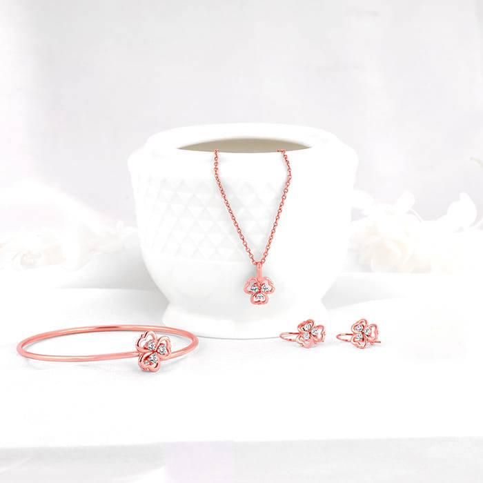 Giva 925 Silver Rose Gold Three Leaf Clover Elegant Set| Gifts For Women And Girls | With  : ER0441PD02282BR0919