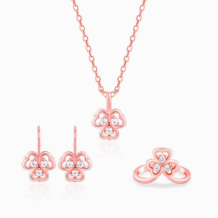 Giva 925 Silver Rose Gold Three Leaf Clover Set Of Three| Gifts For Women And Girls | With : ER0441PD02282R01606