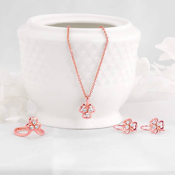 Giva 925 Silver Rose Gold Three Leaf Clover Set Of Three| Gifts For Women And Girls | With : ER0441PD02282R01606