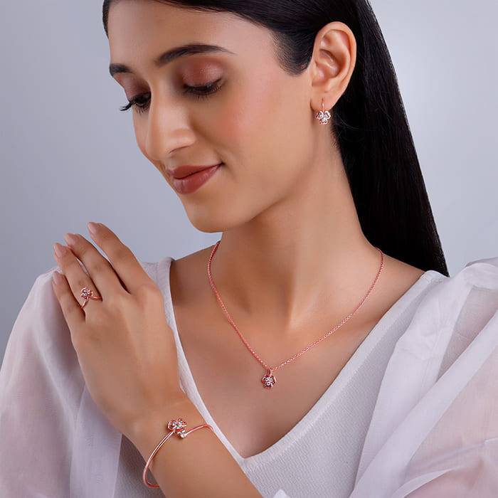 Giva 925 Silver Rose Gold Three Leaf Clover Set Of Four| Gifts For Women And Girls | With  : ER0441PD02282R01606BR0919