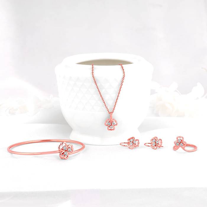 Giva 925 Silver Rose Gold Three Leaf Clover Set Of Four| Gifts For Women And Girls | With  : ER0441PD02282R01606BR0919
