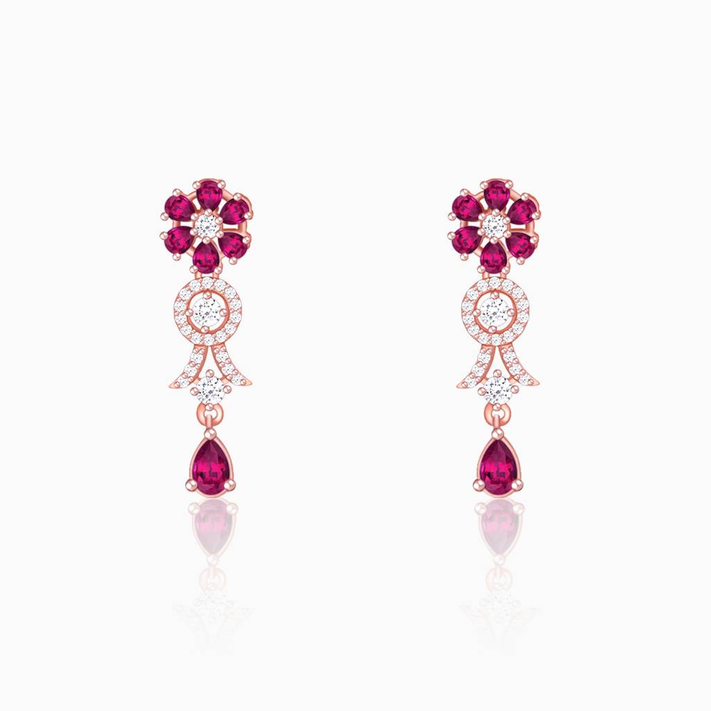 Rose Gold Zircon Pink Flower Drop Danglers : ER0483