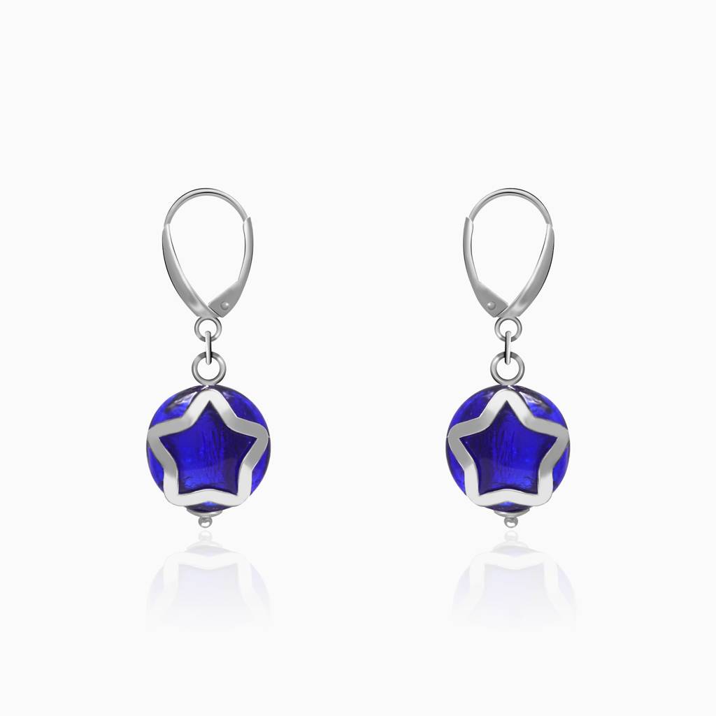 Silver Royal Blue Star Dangler Earrings : ER0484