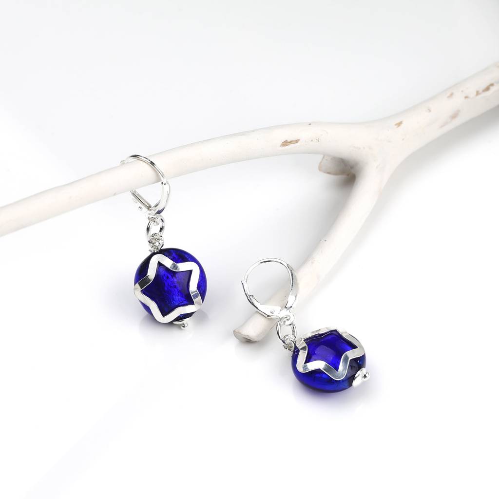 Silver Royal Blue Star Dangler Earrings : ER0484