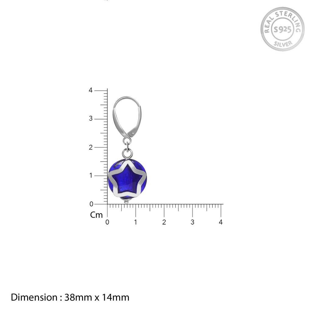 Silver Royal Blue Star Dangler Earrings : ER0484