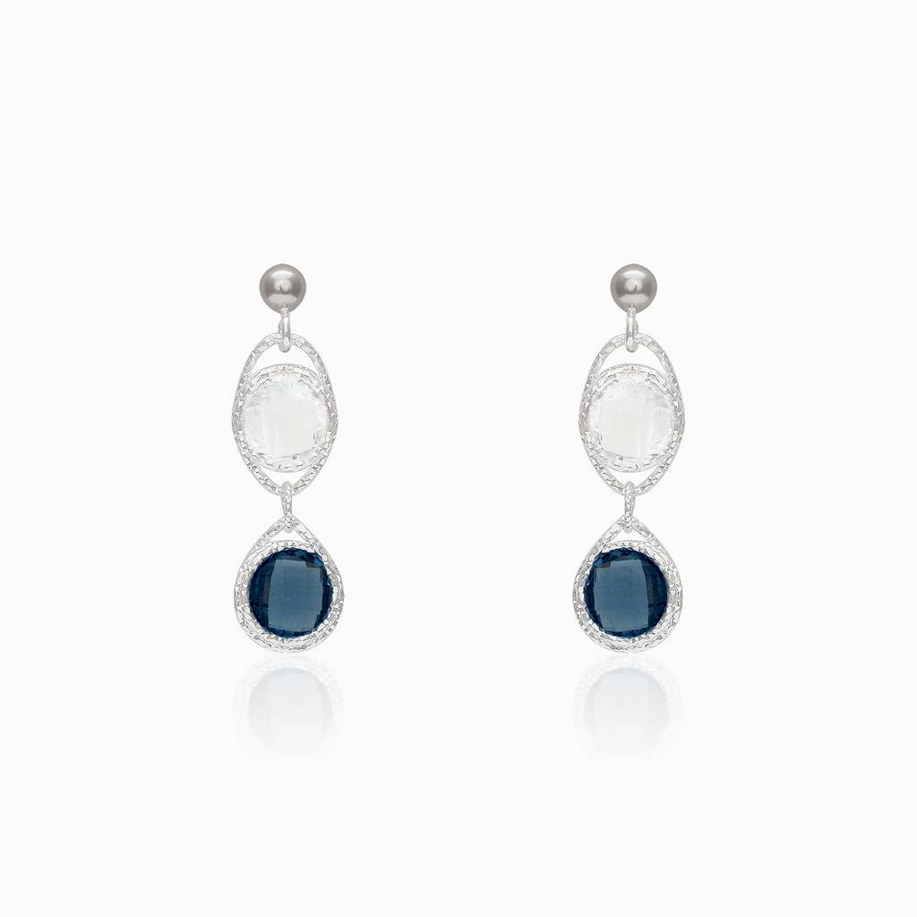 Silver Blue Stone Drop Earrings : ER0542