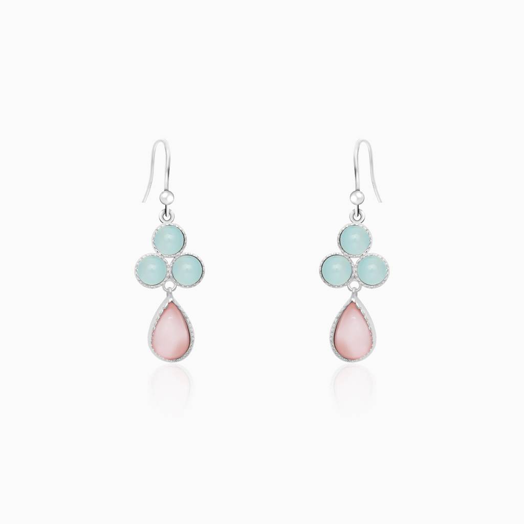 Silver Dual Tone Chalcedony Flower Drop Earrings : ER0555