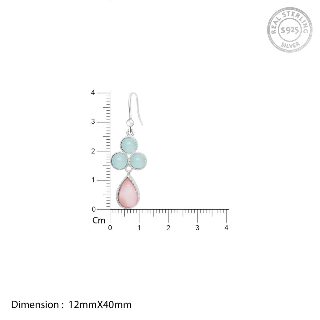 Silver Dual Tone Chalcedony Flower Drop Earrings : ER0555