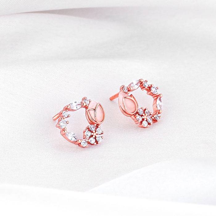 925 Silver Rose Gold Drop Wreath Studs : ER0583