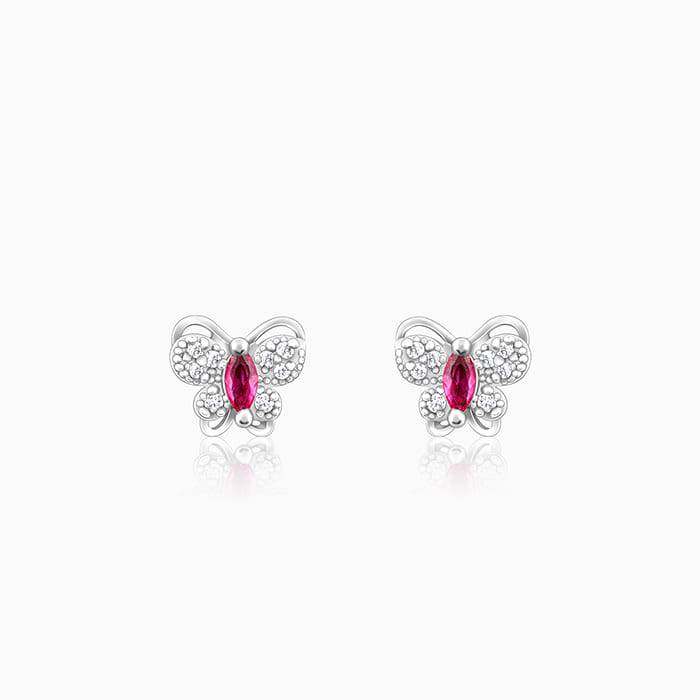 925 Silver Pop Pink Studded Butterfly Studs : ER0586