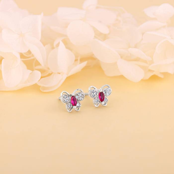 925 Silver Pop Pink Studded Butterfly Studs : ER0586