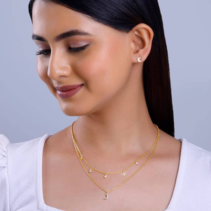 Giva 925 Silver Golden Crescent Zircon Set| Gifts For Women And Girls | With Certificate O : ER0593PD02428