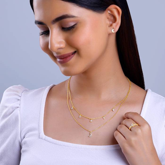 Giva 925 Silver Golden Crescent Zircon Set Of Three| Gifts For Women And Girls | With Cert : ER0593PD02428R01729