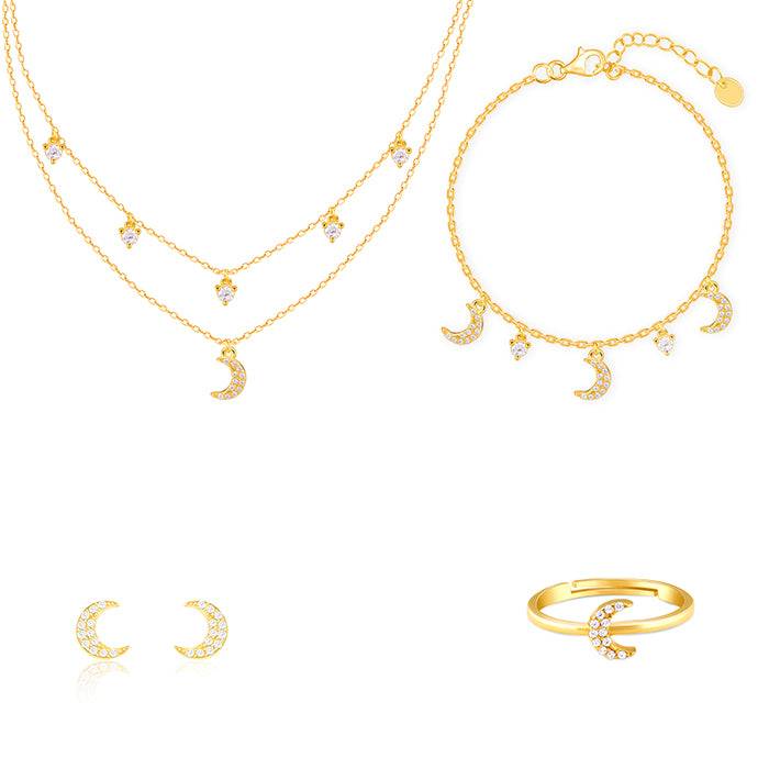 Giva 925 Silver Golden Crescent Zircon Set Of Four| Gifts For Women And Girls | With Certi : ER0593PD02428R01729BR01005