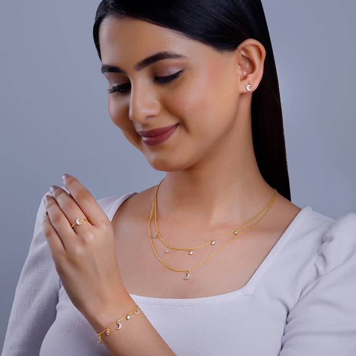 Giva 925 Silver Golden Crescent Zircon Set Of Four| Gifts For Women And Girls | With Certi : ER0593PD02428R01729BR01005