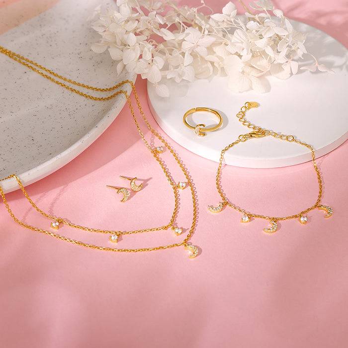 Giva 925 Silver Golden Crescent Zircon Set Of Four| Gifts For Women And Girls | With Certi : ER0593PD02428R01729BR01005